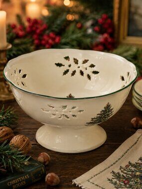 NIB Spode Christmas Tree Pierced Footed Compote